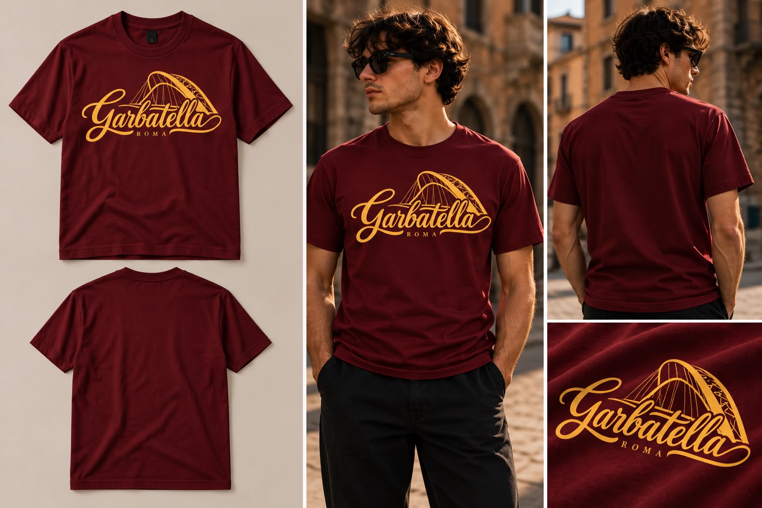 T-shirt Logo Garbatella bordeaux giallo