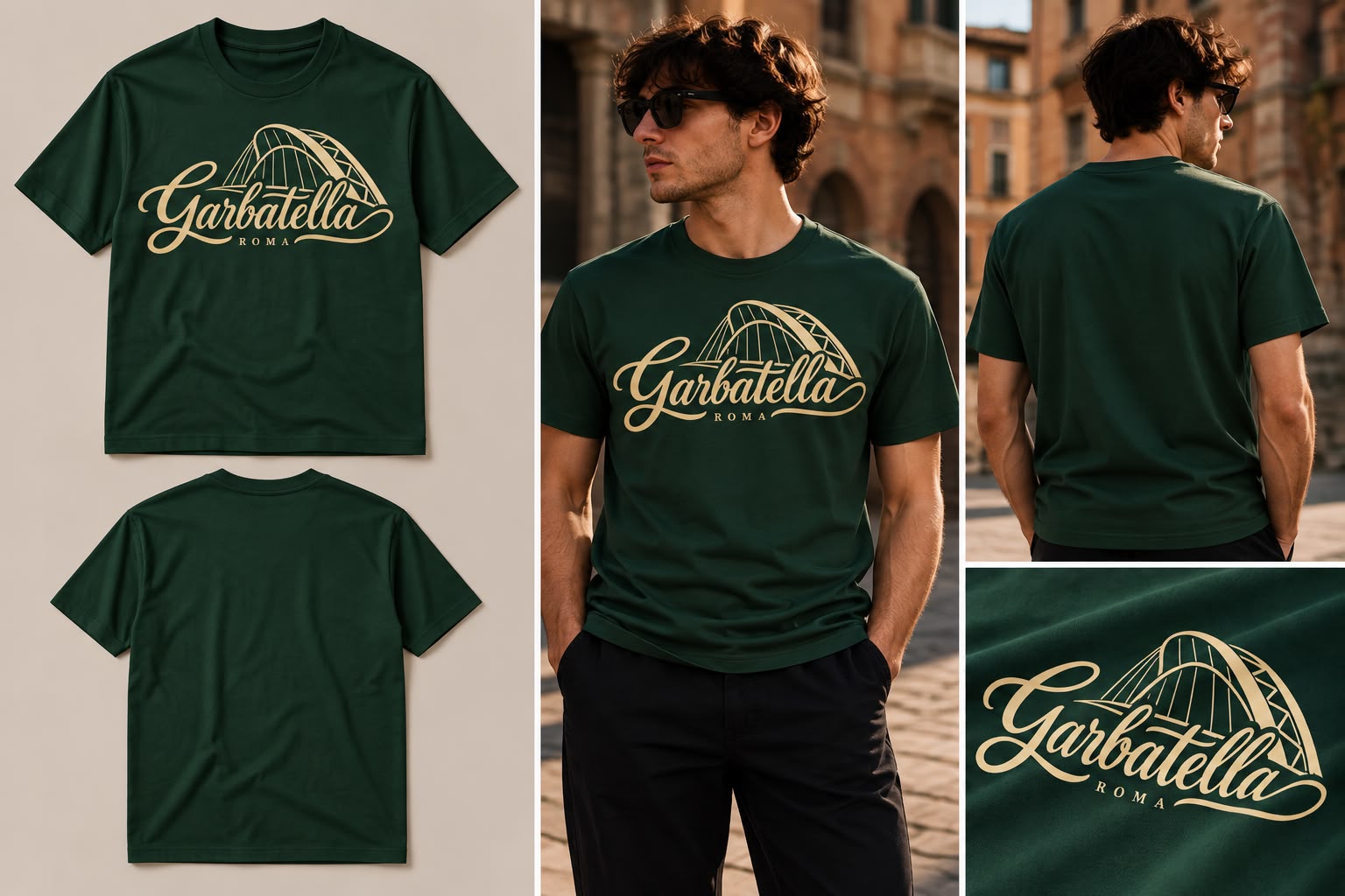 T-shirt Logo Garbatella verde beige