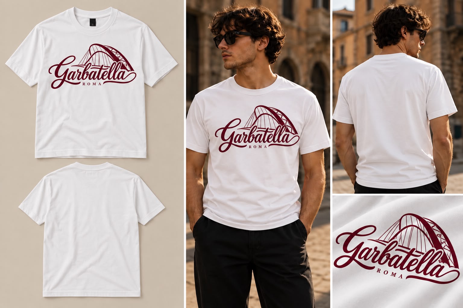 T-shirt Logo Garbatella bianco bordeaux