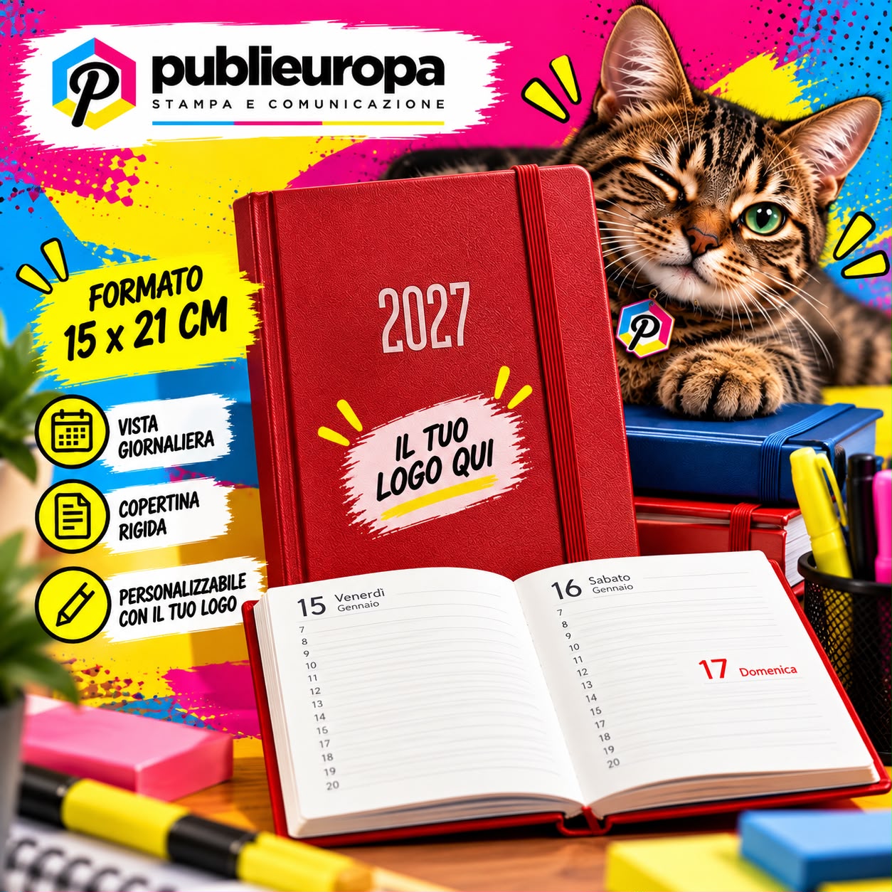 Agenda Giornaliera 2027 personalizzabile 15 x 21 CM (40 pezzi)