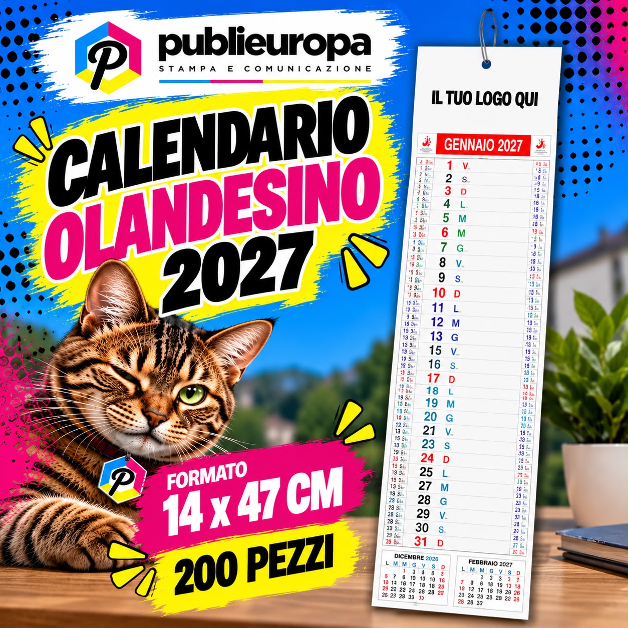 Calendario Olandesino 2027 Personalizzabile – 14 × 47 cm - (200 pezzi)